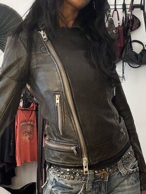 All Saints Women's Black Leather Moto Jacket - Sleek Asymmetrical Zip